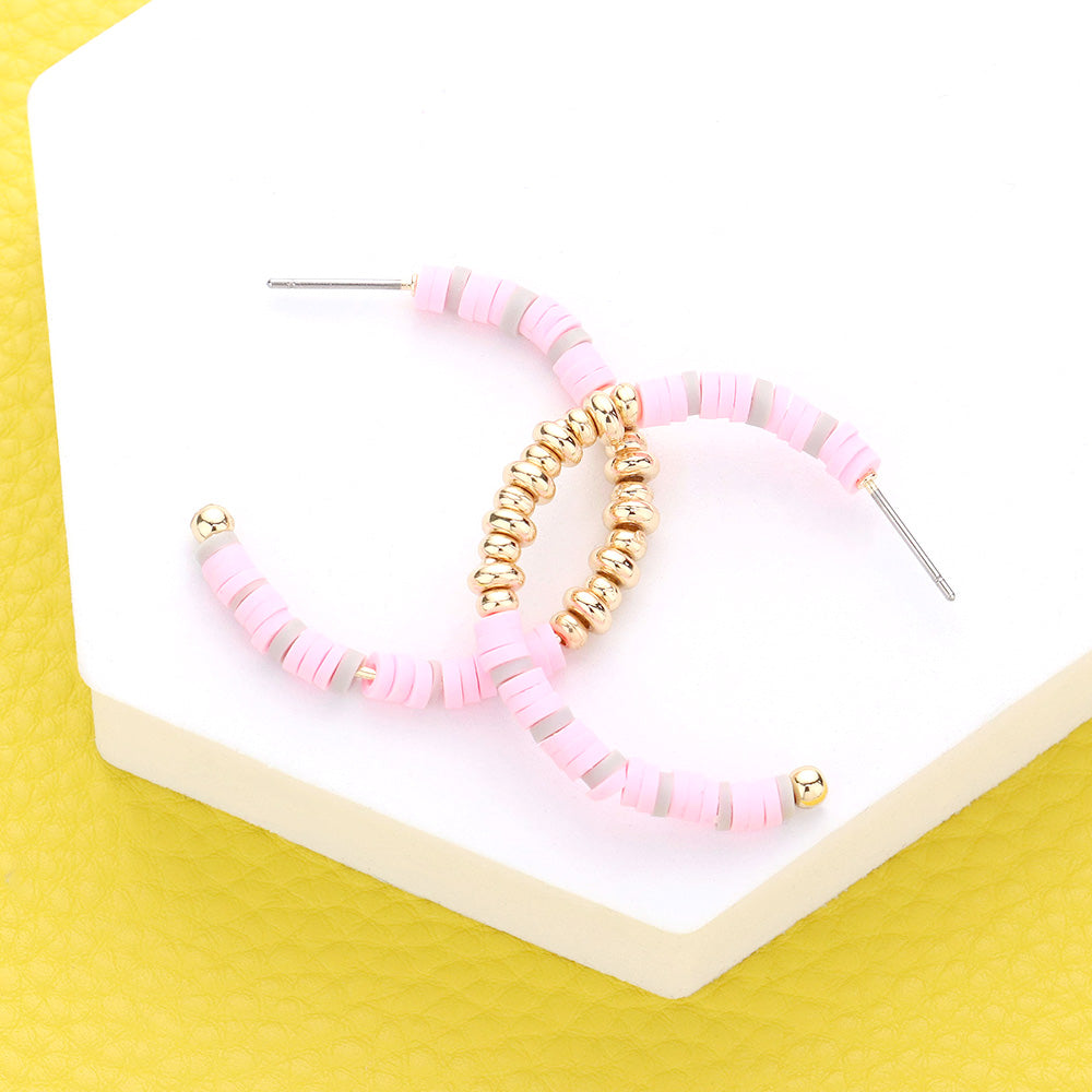 Madeline Love Pink Metal Ball Heishi Beaded Hoop Earrings