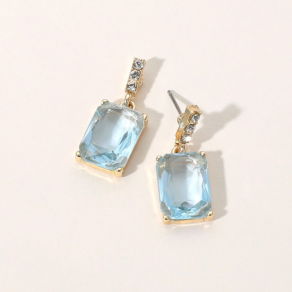 Madeline Love Blue, Gold Rectangle Stone Cluster Dangle Earrings