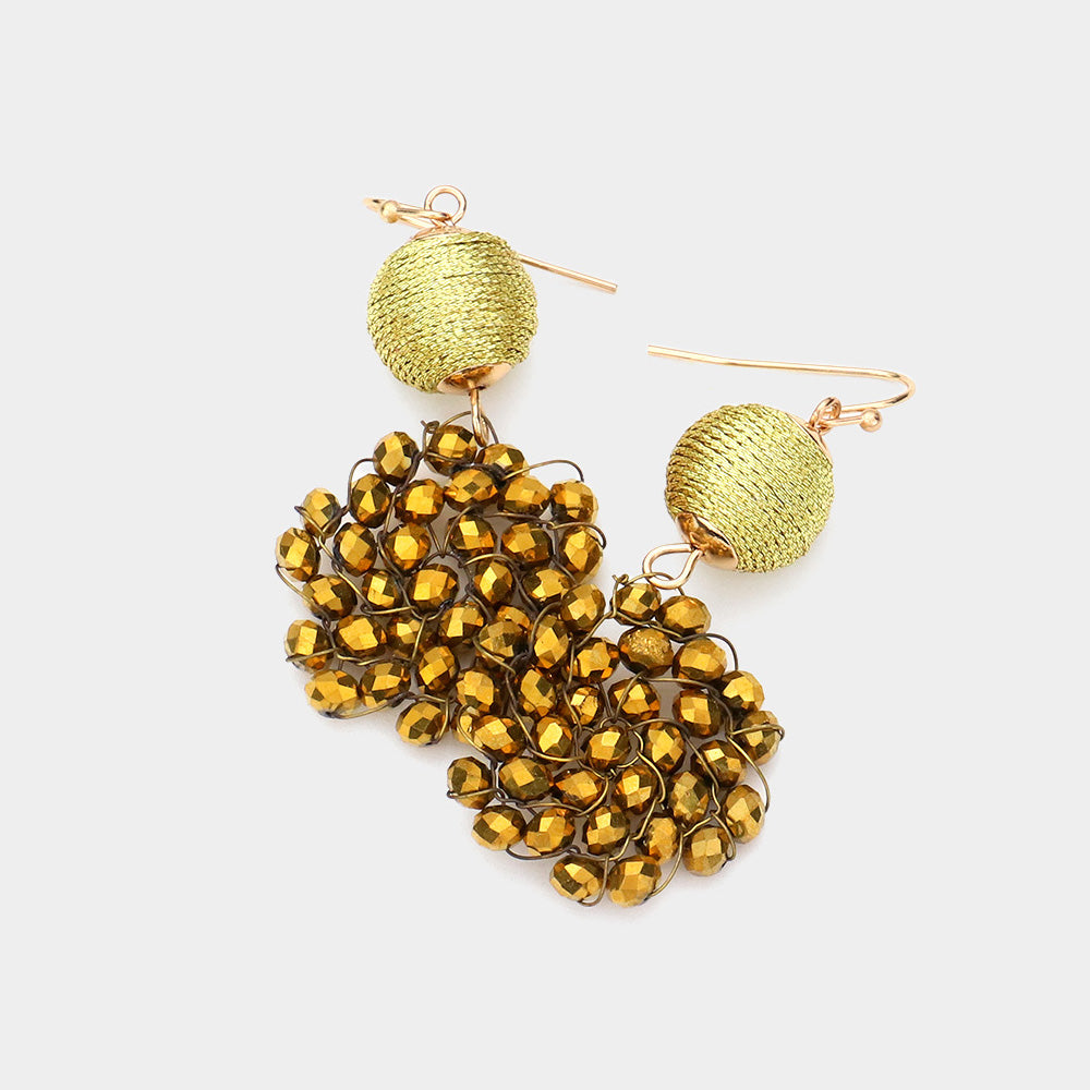 Madeline Love Gold Thread Ball Beaded Disc Earrings