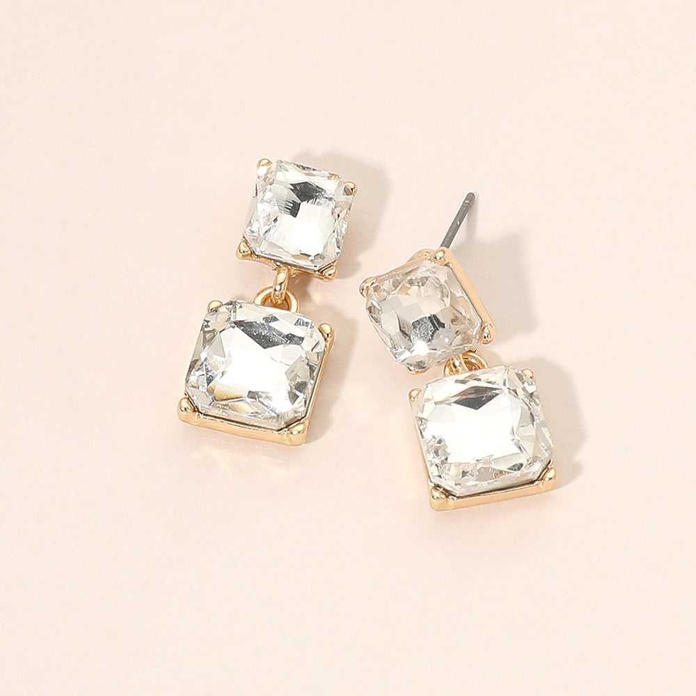 Madeline Love Clear, Gold Faceted Square Gem Link Drop Earrings