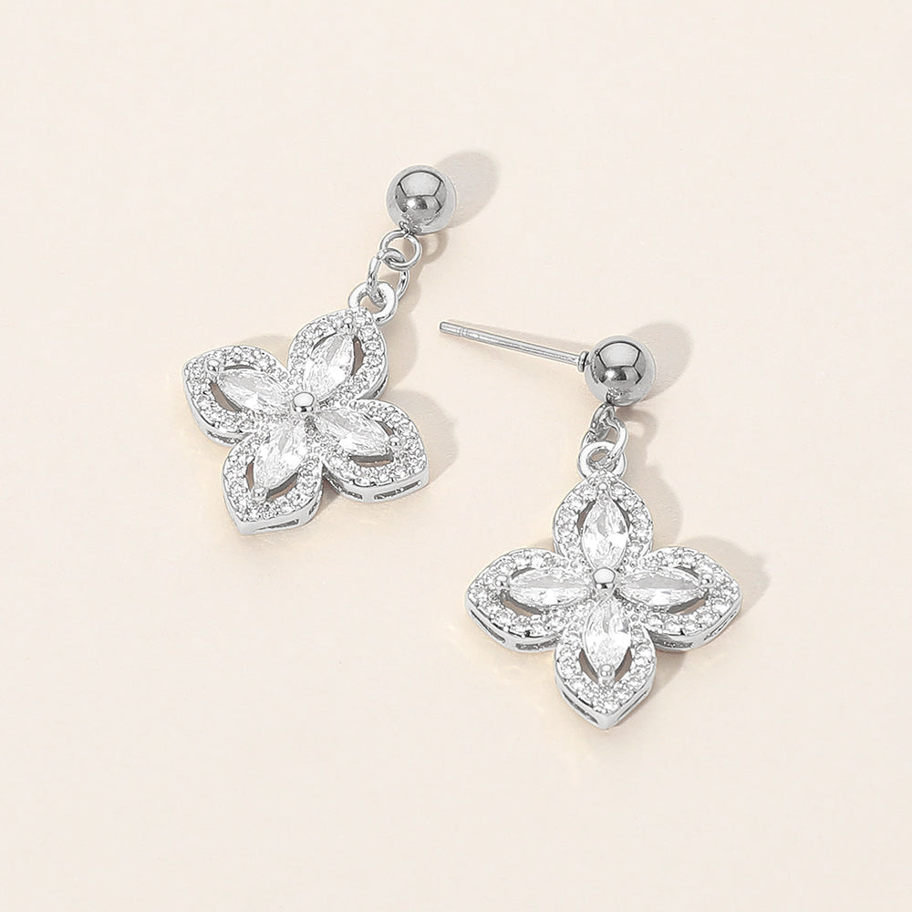 Madeline Love Silver Stainless Steel CZ Flower Charm Dangle Earrings