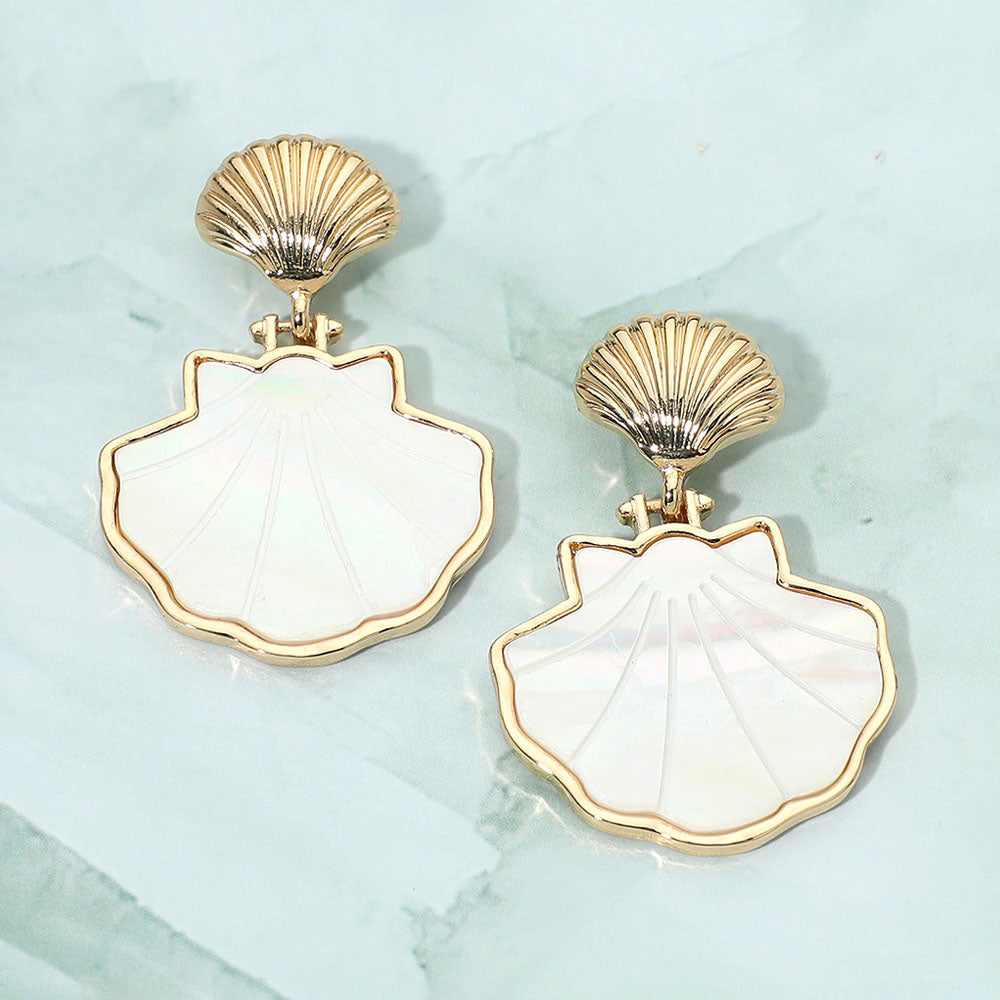 Madeline Love Gold, Mother of Pearl Mother of Pearl Shell Drop Dangle Earrings