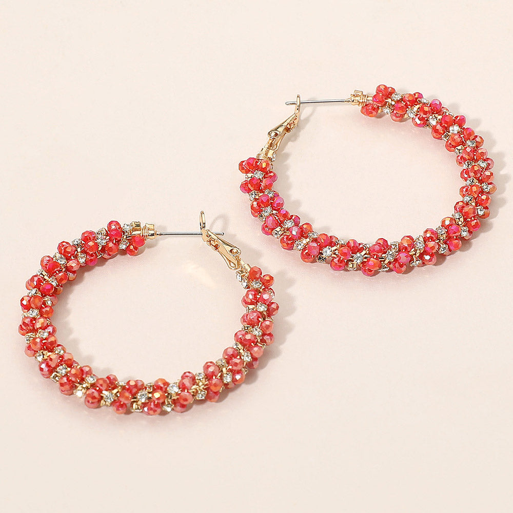 Madeline Love Red Faceted Beads Stones Wrapped Hoop Earrings