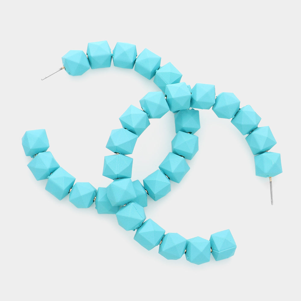 Madeline Love Aqua Colored Faceted Ball 2.6 Inch Hoop Earrings