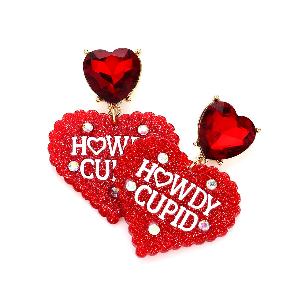 HOWDY CUPID Message Resin Heart Stone Dangle Earrings - Earrings