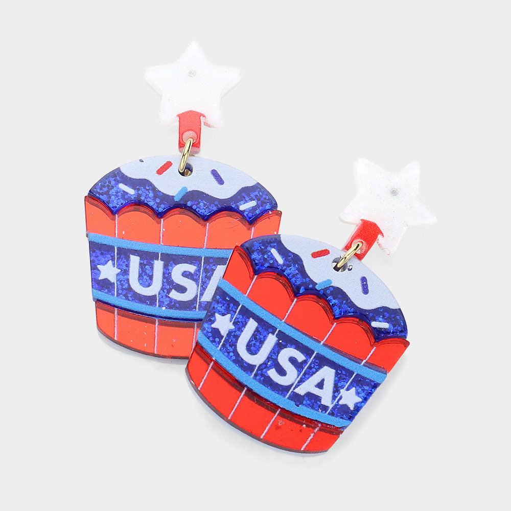 Madeline Love Multi Resin American USA Flag Cupcake Dangle Earrings