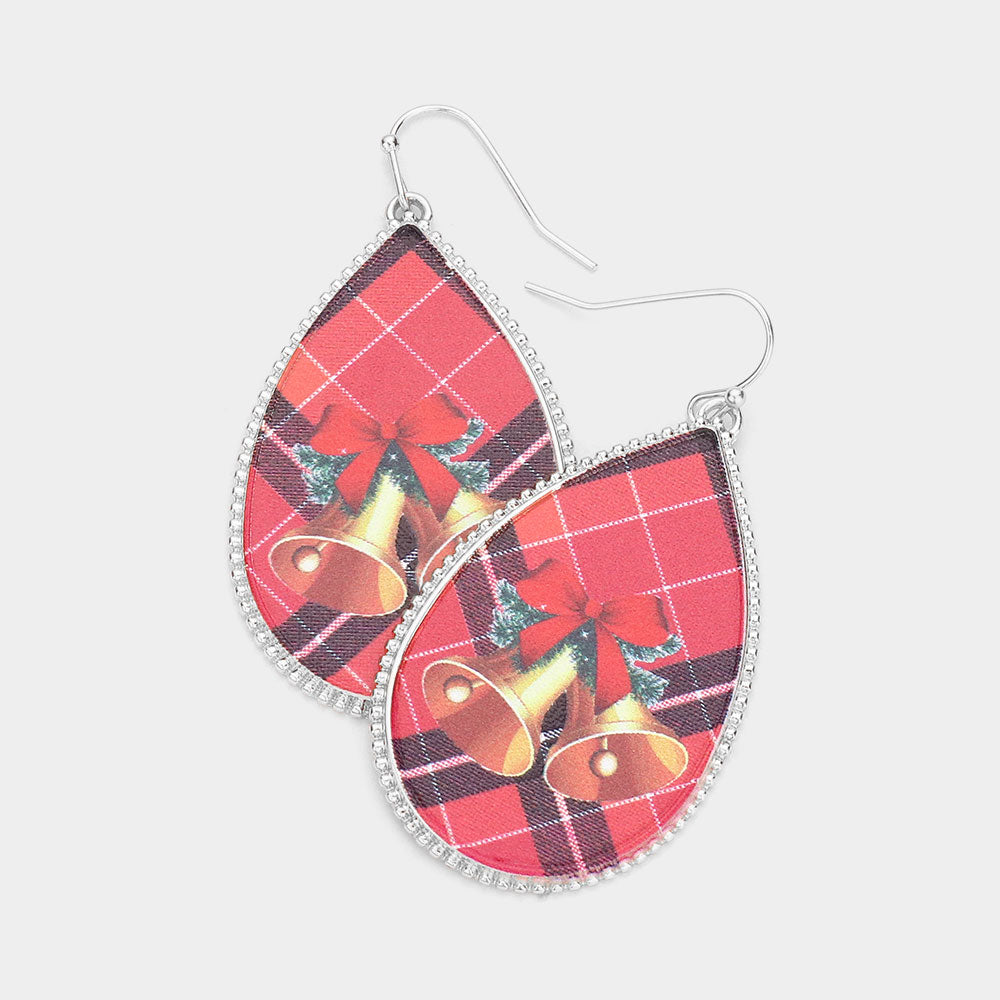 Madeline Love Rhodium Jingle Bell Printed Teardrop Dangle Earrings