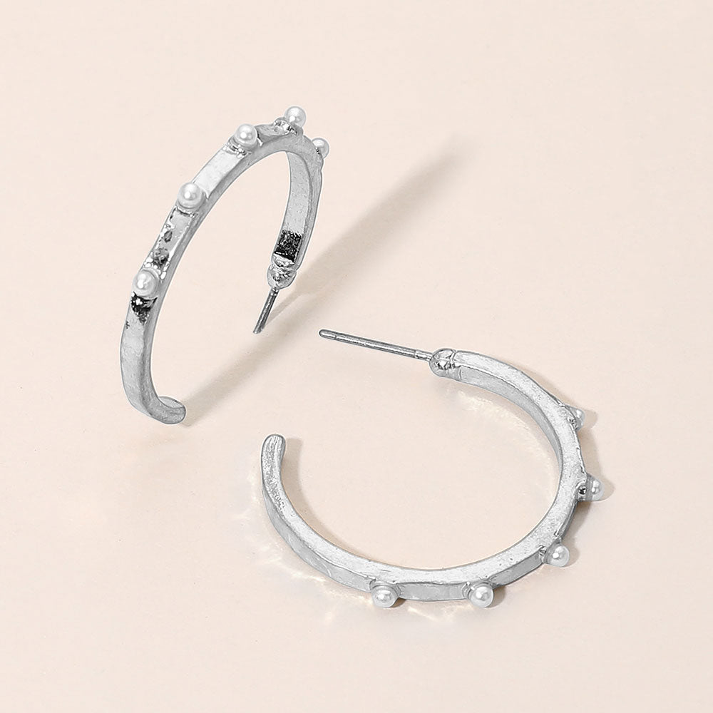 Madeline Love Worn Silver Pearl Accent Hoop Earrings