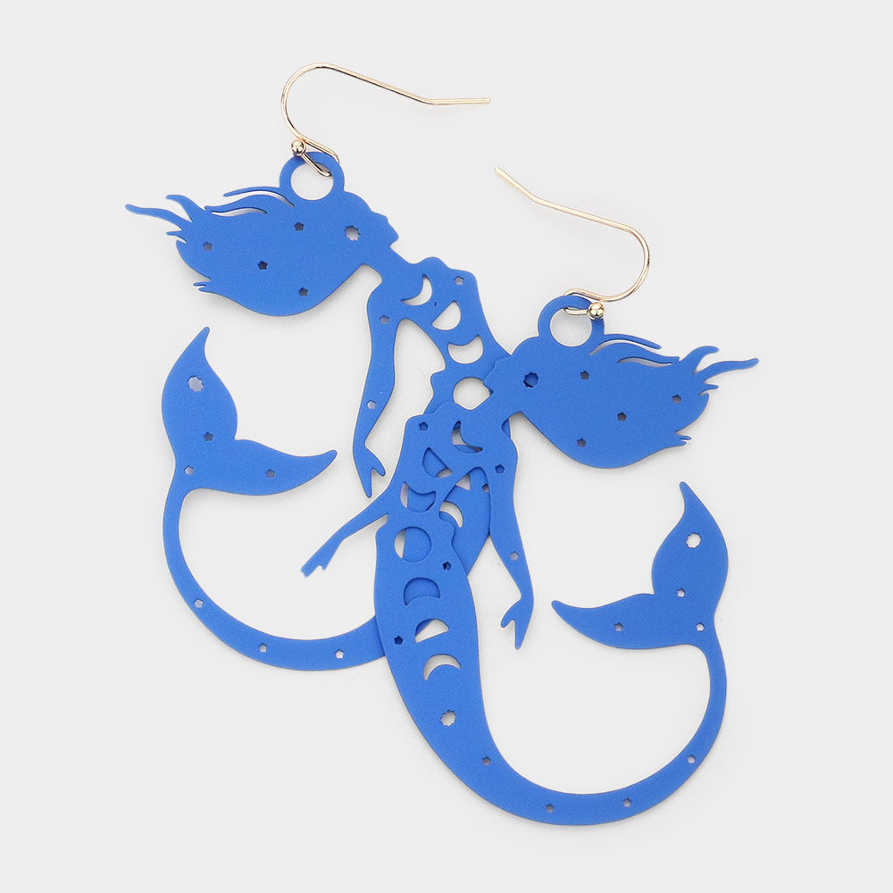 Madeline Love Blue Brass Metal Cutout Mermaid Dangle Earrings