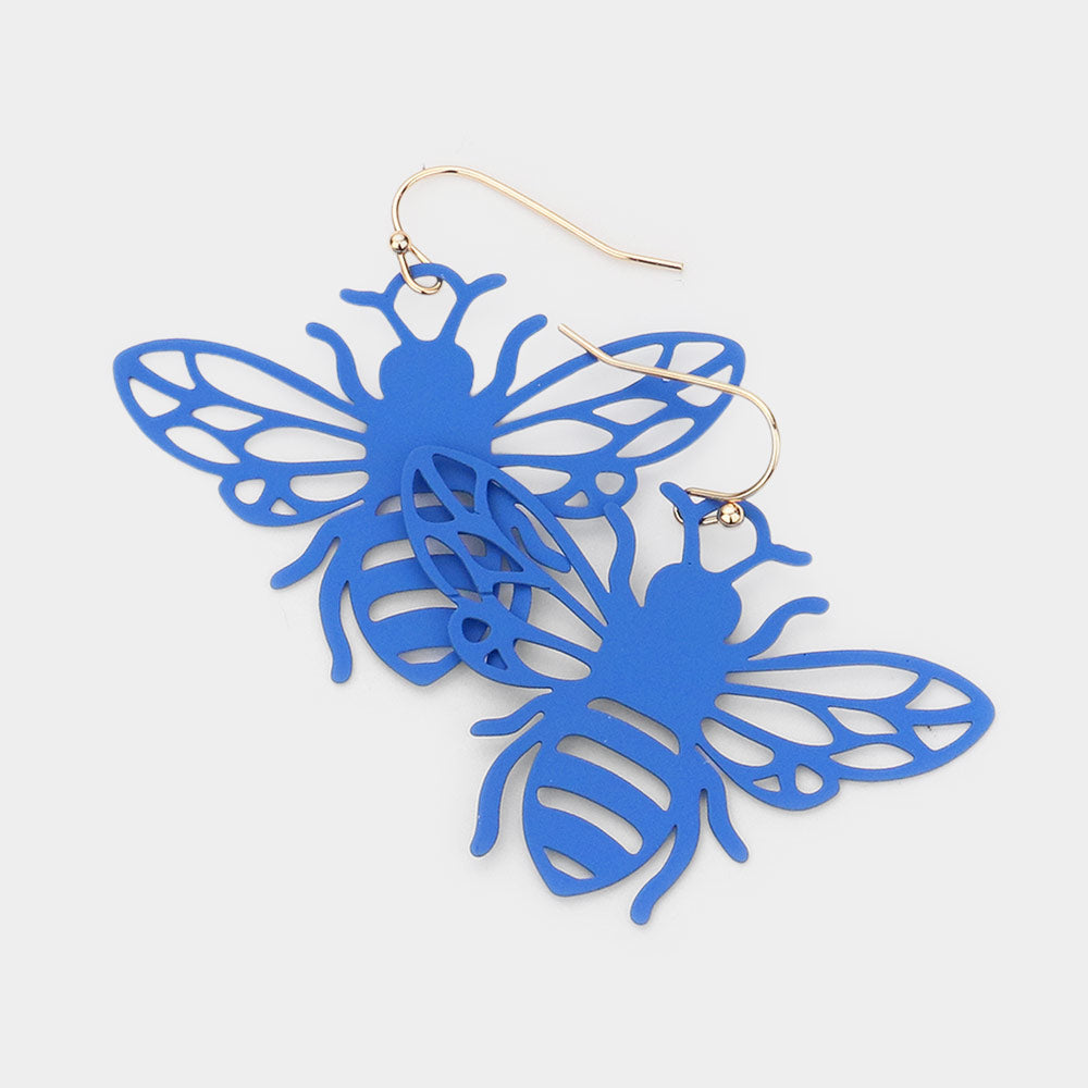 Madeline Love Blue Brass Metal Cutout Honey Bee Dangle Earrings
