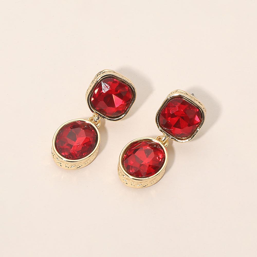 Madeline Love Red Square Oval Stone Link Drop Earrings