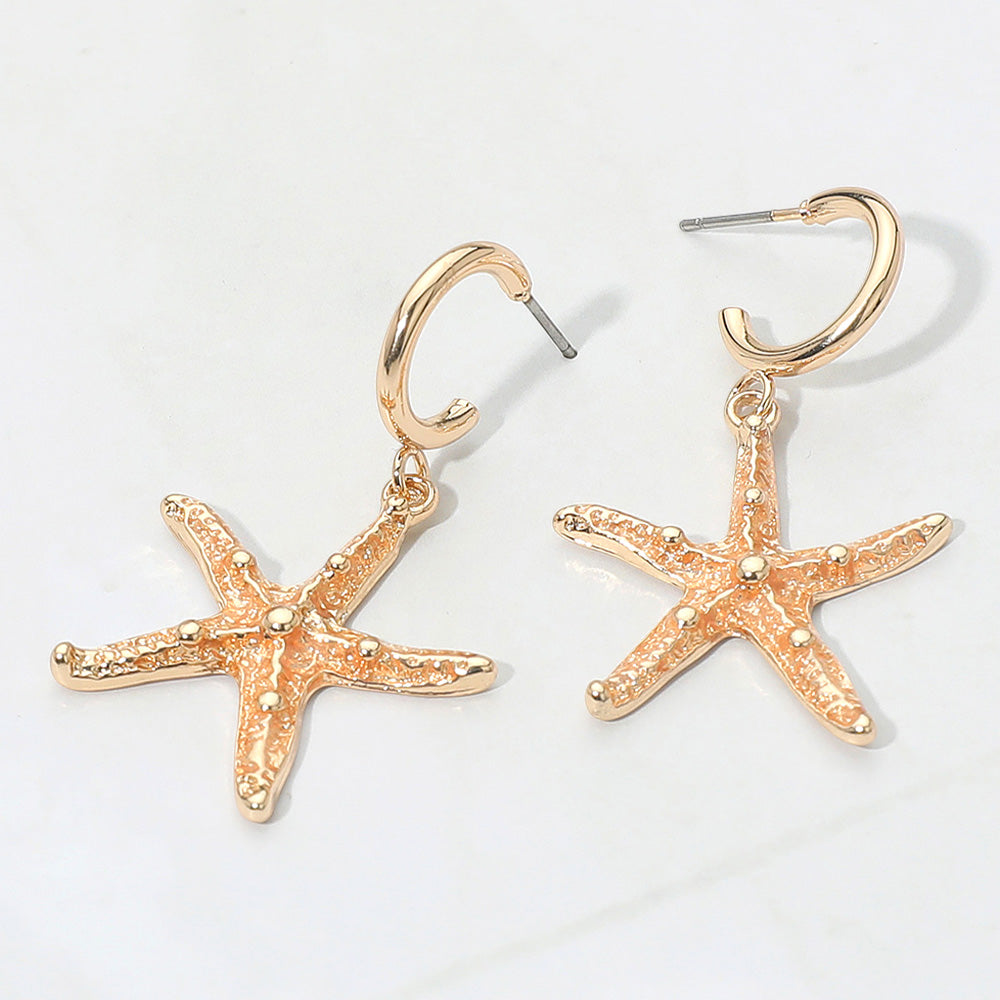 Madeline Love Coral, Gold Gold Dipped Enamel Starfish Dangle Earrings