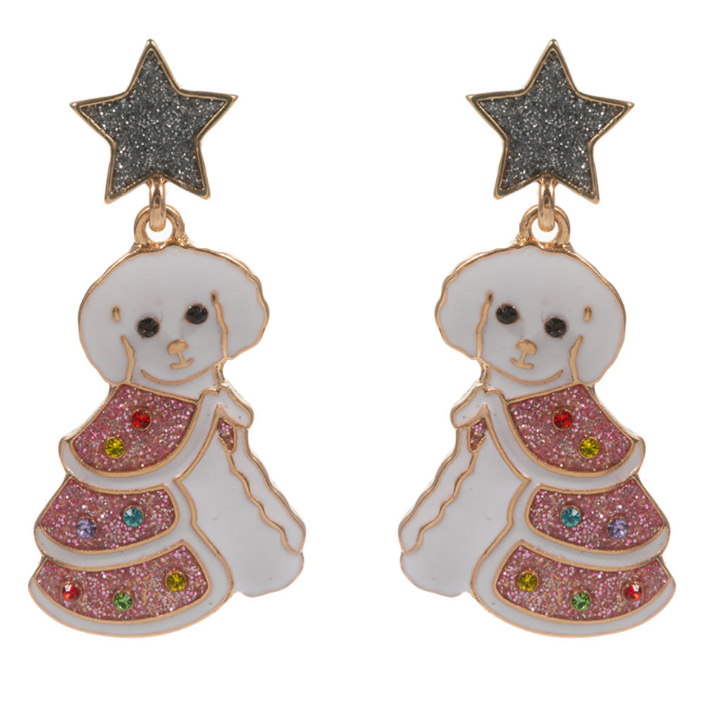 Pink Holiday Puppy Dangle Earrings