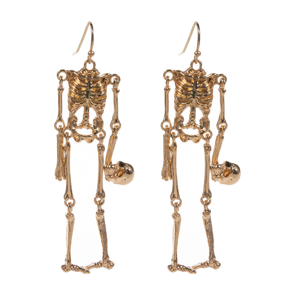Madeline Love Gold Head Off Halloween Skeleton Dangle Earrings - desc