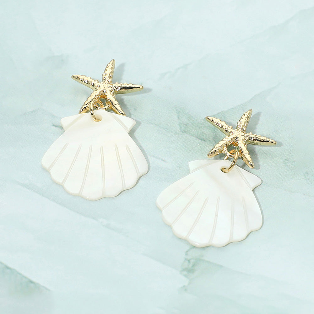 Madeline Love Gold Starfish Accent Mother of Pearl Shell Drop Dangle Earrings