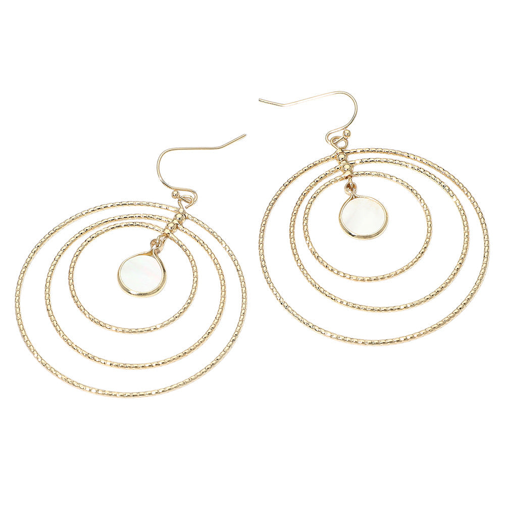Madeline Love Cream, Gold Circle Mother of Pearl Accent Layered Ring Drop Earrings - desc