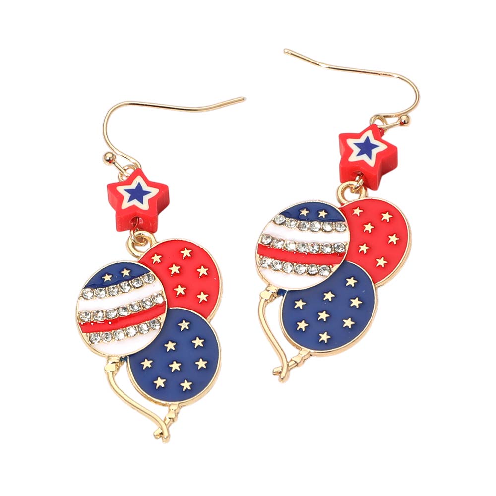 Madeline Love Gold, Multi American USA Patriotic Star Balloon Drop Earrings - desc