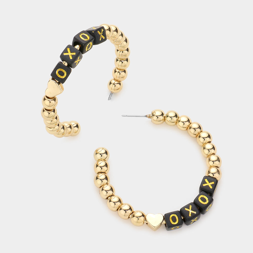 Madeline Love Black XOXO Metal Ball Half Hoop Message Earrings