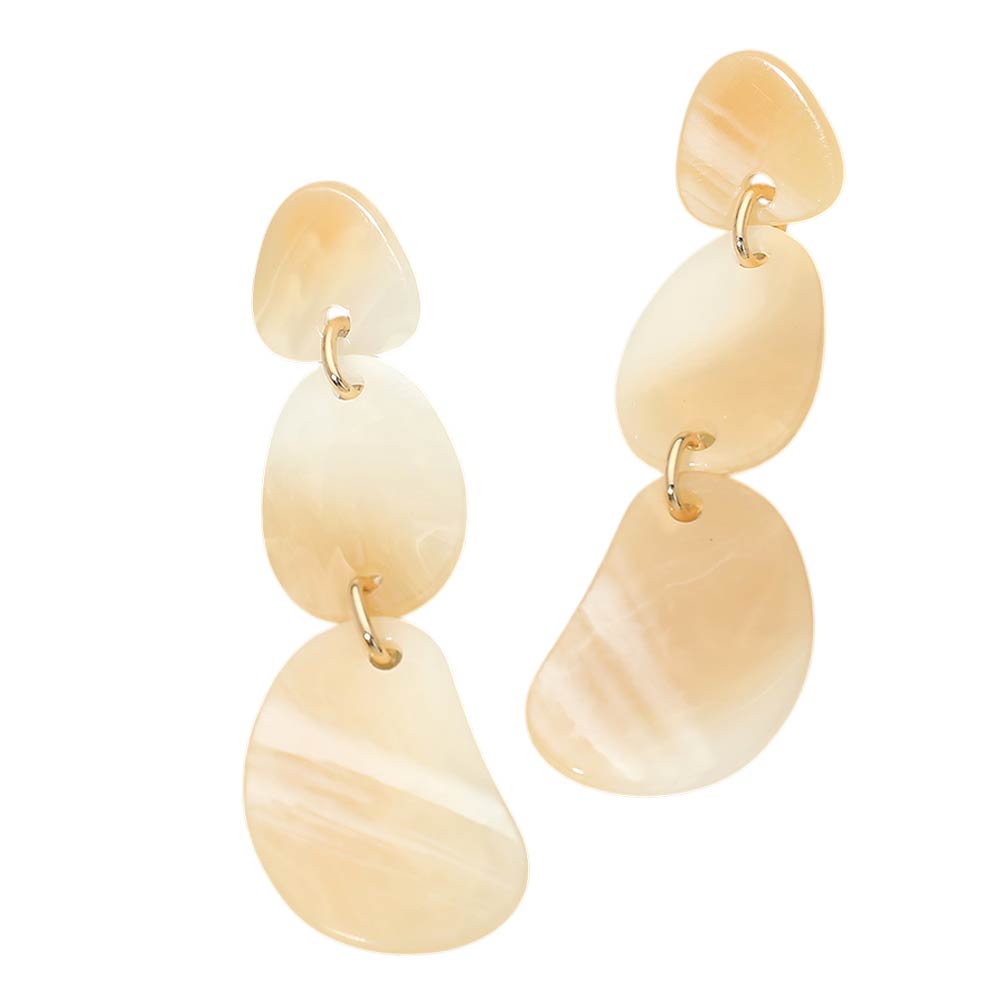 Madeline Love Ivory Abstract Resin Plate Link Drop Statement Earrings - desc
