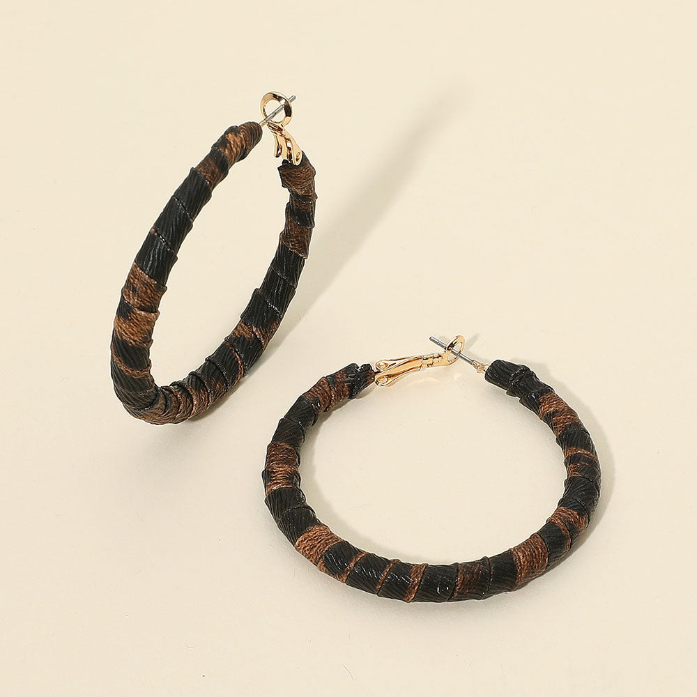 Madeline Love Brown, Gold Leopard Fabric Wrapped Hoop Earrings