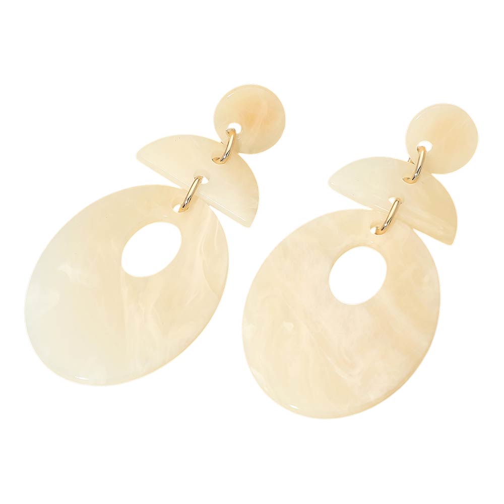 Madeline Love Ivory Geometric Resin Plate Link Drop Statement Earrings - desc