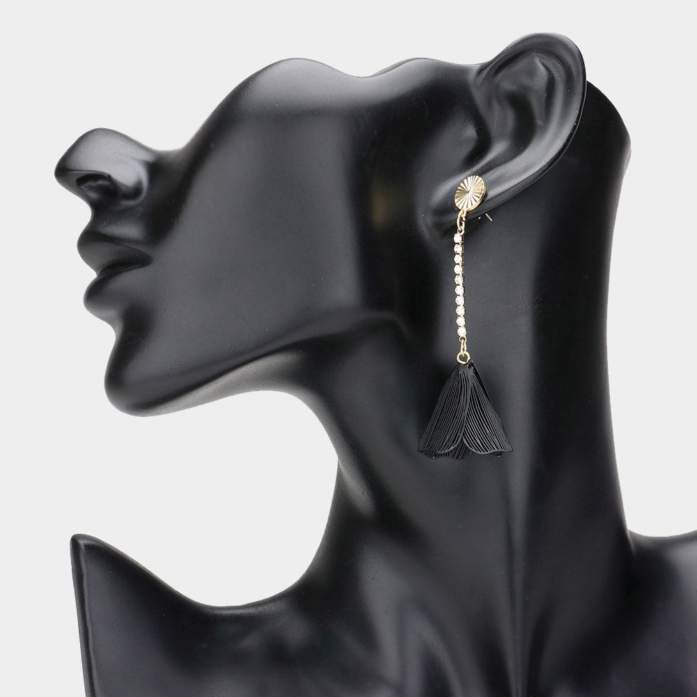 Madeline Love Black, Gold Stone Pointed Metal Cut Out Petal Dropdown Earrings