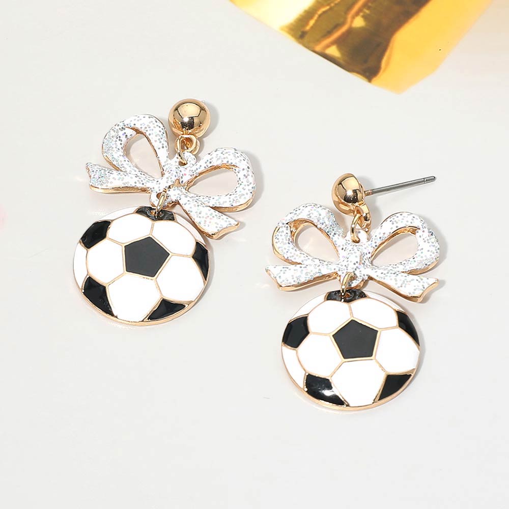 Madeline Love White Bow Soccer Ball Drop Dangle Earrings