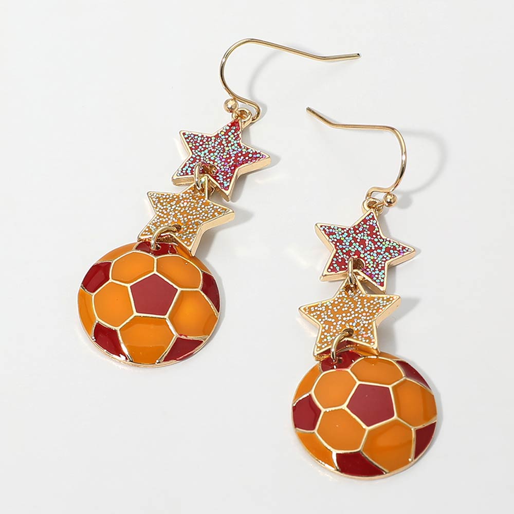 Madeline Love Orange, Red Spain Glittered Double Star Soccer Ball Drop Earrings