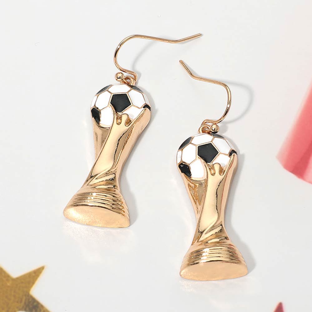 Madeline Love Gold Soccer World Cup Trophy Charm Drop Dangle Earrings