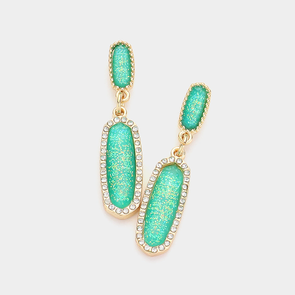 Madeline Love Gold, Mint Stone Paved Around Oval Dangle Earrings