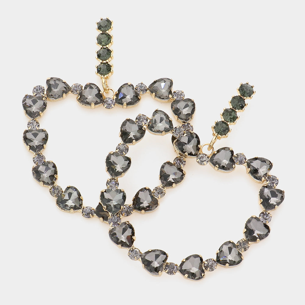 Madeline Love Black Diamond Heart Stone Cluster Dangle Earrings