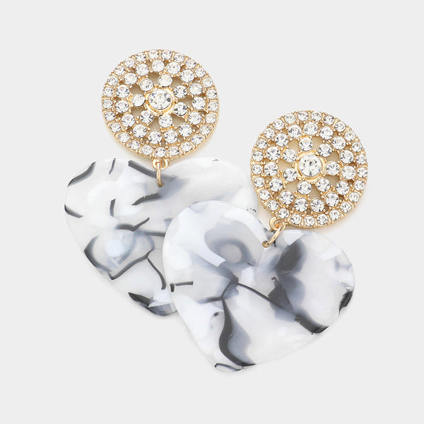 Rhinestone Embellished Celluloid Acetate Heart Link Earrings