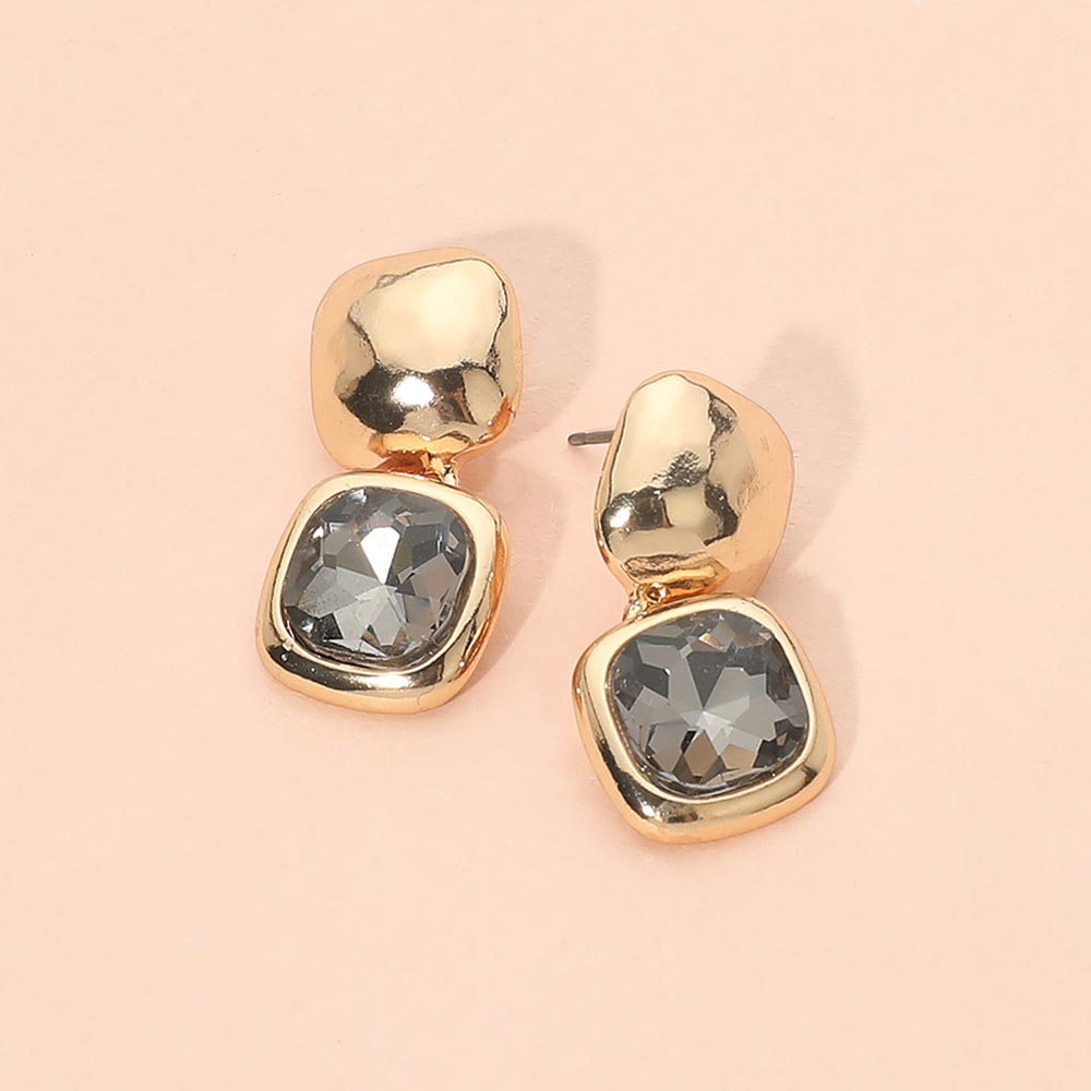 Madeline Love Black Diamond, Gold Geometric Square Stone Drop Earrings