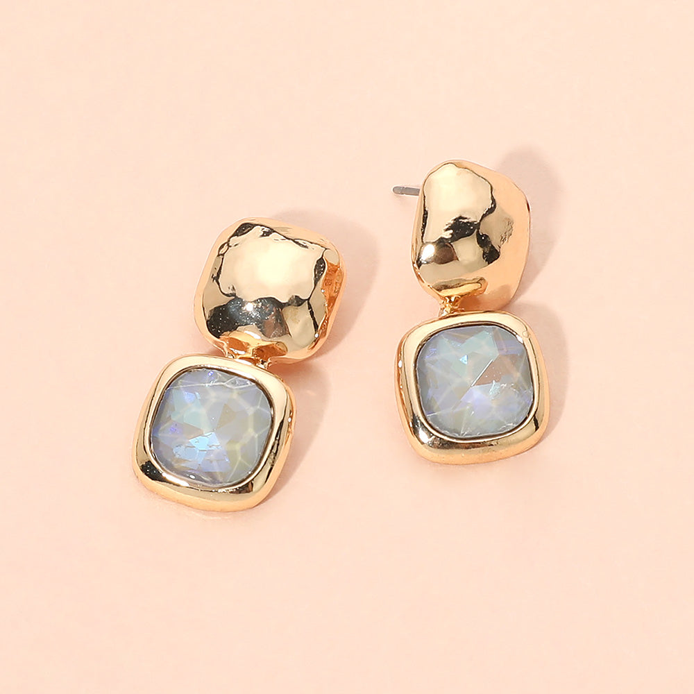 Madeline Love Gold, Gray Geometric Square Stone Drop Earrings