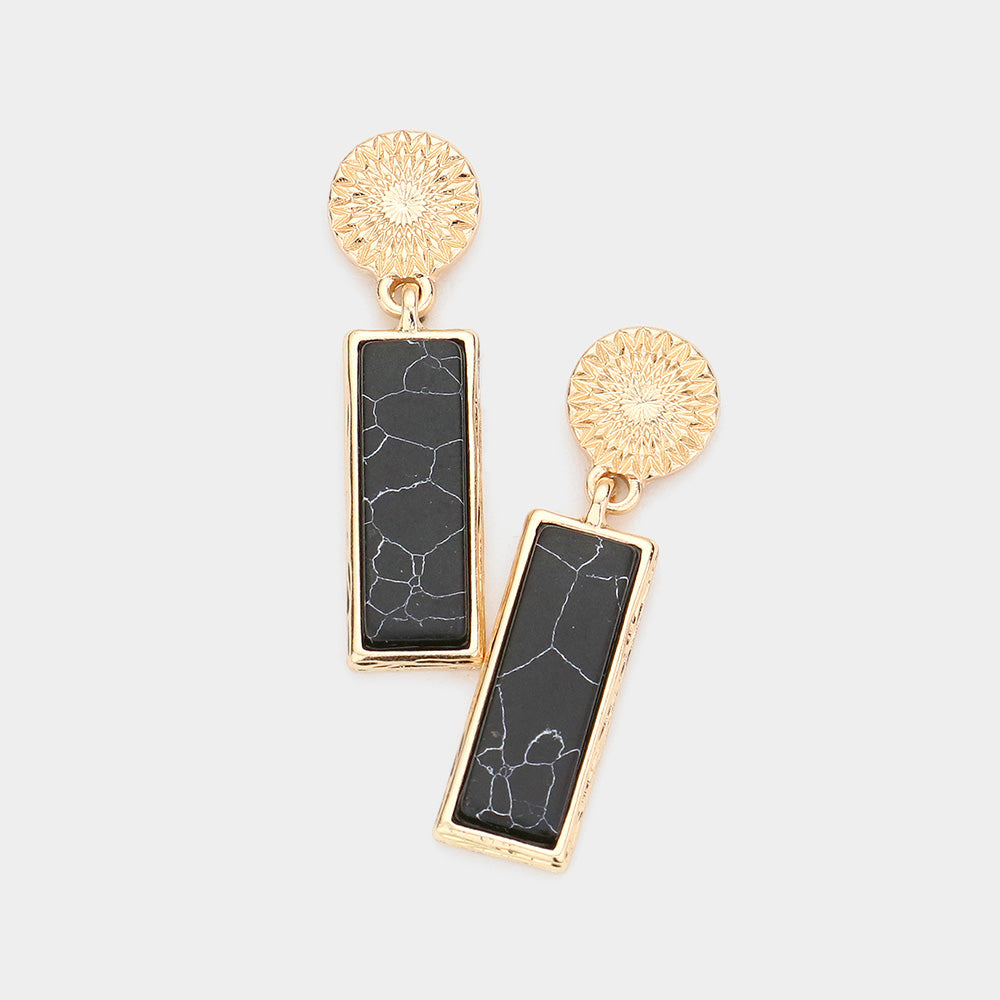 Madeline Love Jet Black Rectangular Natural Stone Drop Dangle Earrings