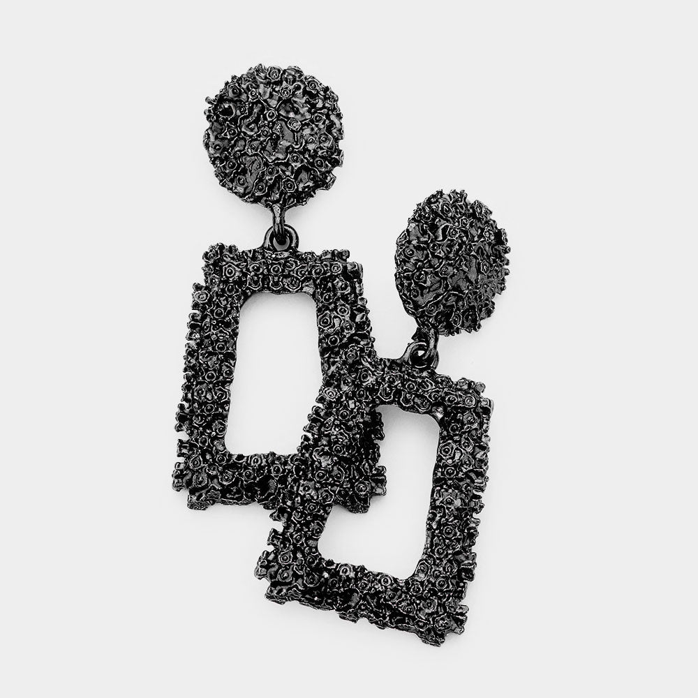 Madeline Love Black Textured Color Metal Open Trapezoid Knocker Earrings