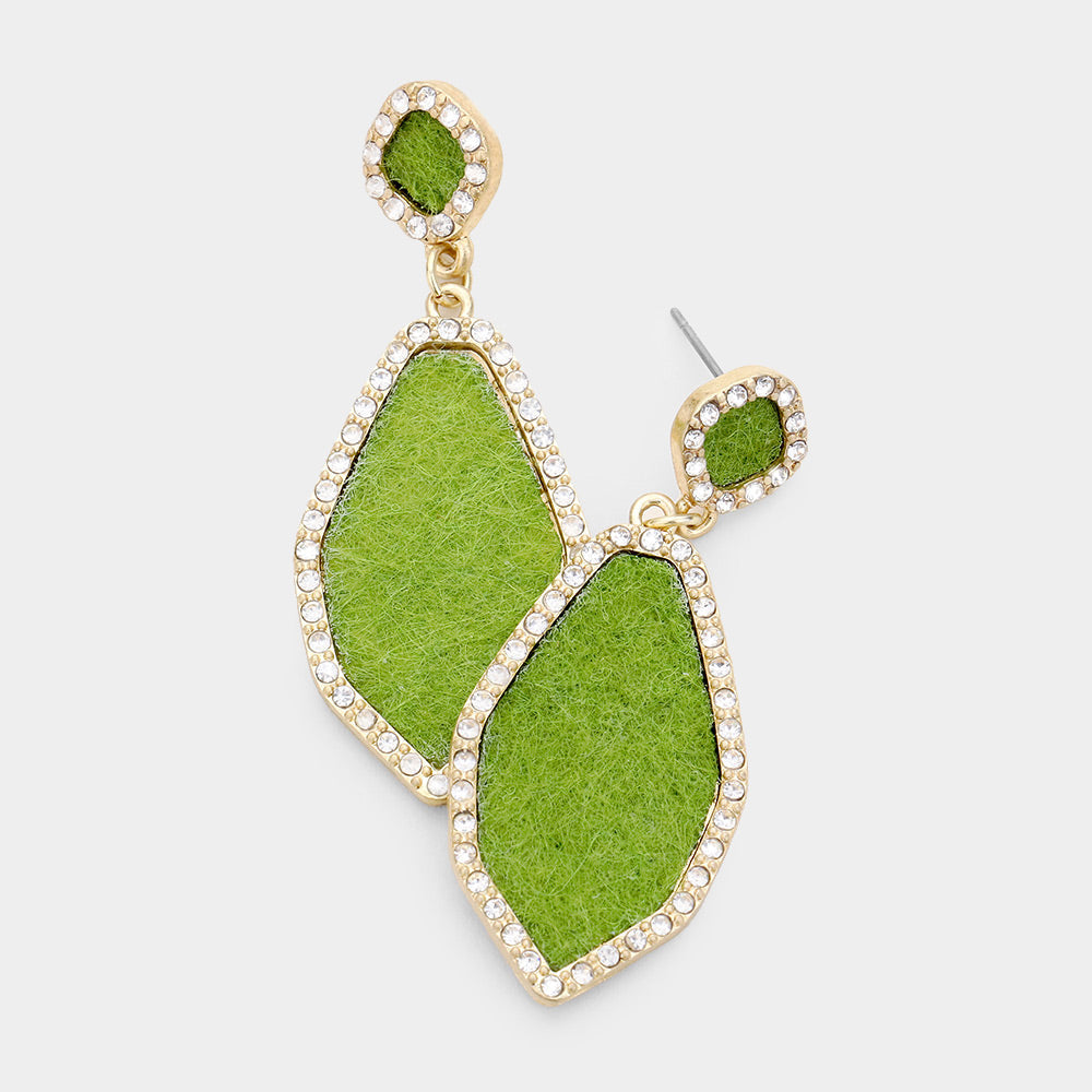 Madeline Love Green Rhinestone Trim Fabric Earrings