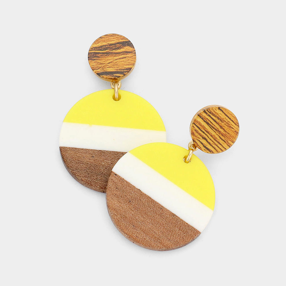 Madeline Love White Color Block Wood Resin Round Dangle Earrings