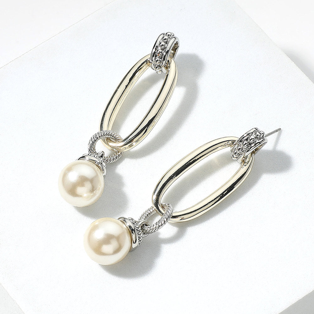 Madeline Love Two Tone Two Tone Open Oval Pearl Dangle Earrings