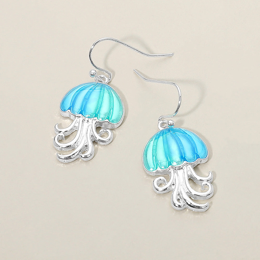 Madeline Love Blue, Silver Jellyfish Charm Drop Dangle Earrings
