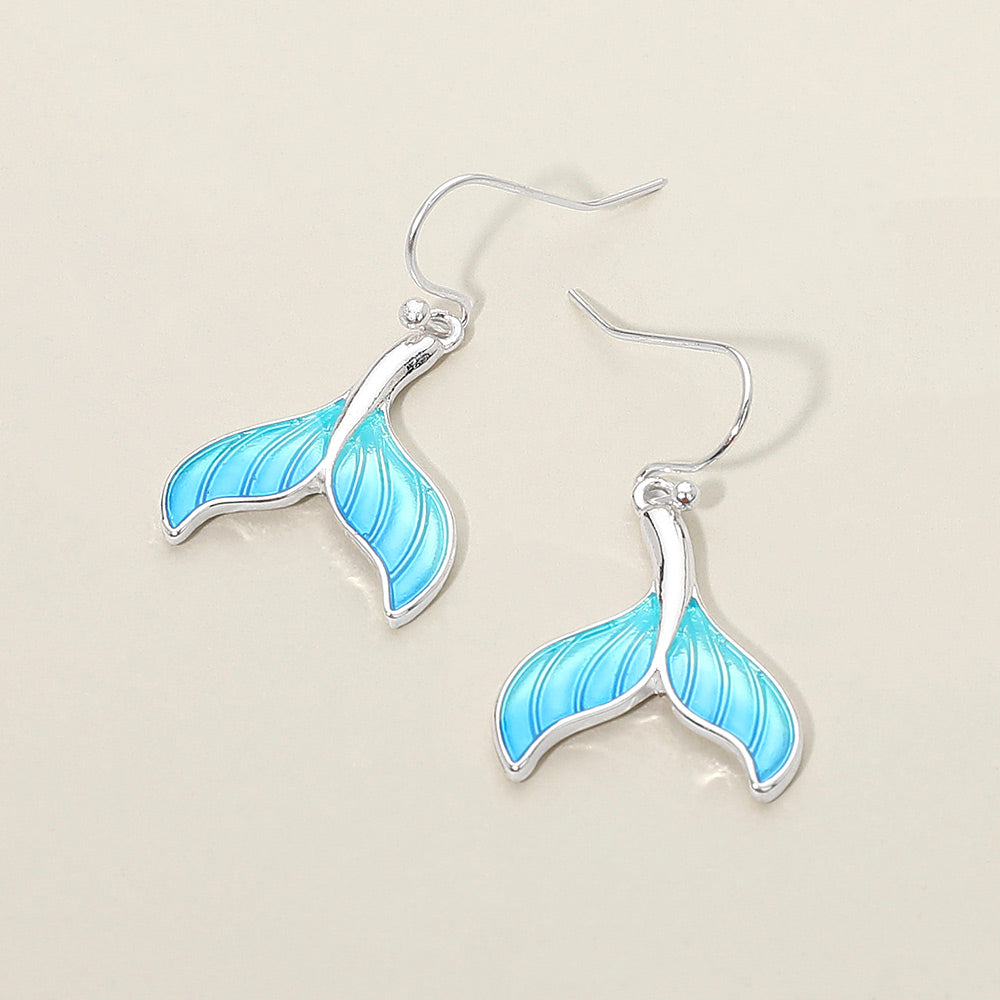 Madeline Love Blue, Silver Mermaid Charm Drop Dangle Earrings