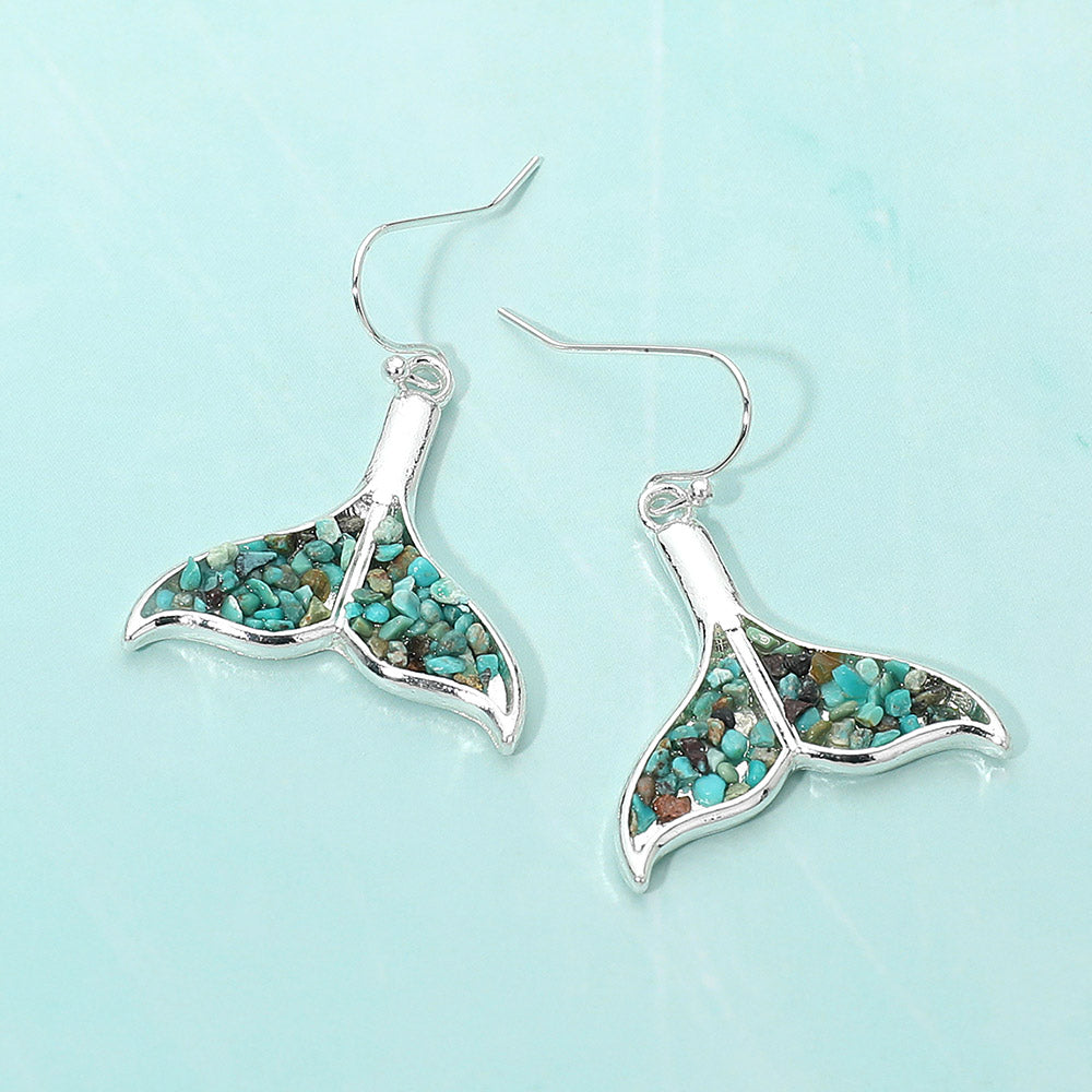 Madeline Love Silver, Turquoise Crushed Pebble Whale Tail Dangle Earrings