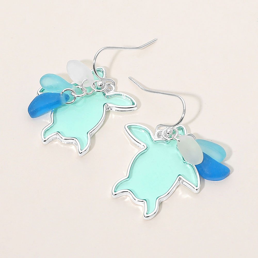 Madeline Love Blue, Silver Sea Glass Sea Turtle Dangle Earrings