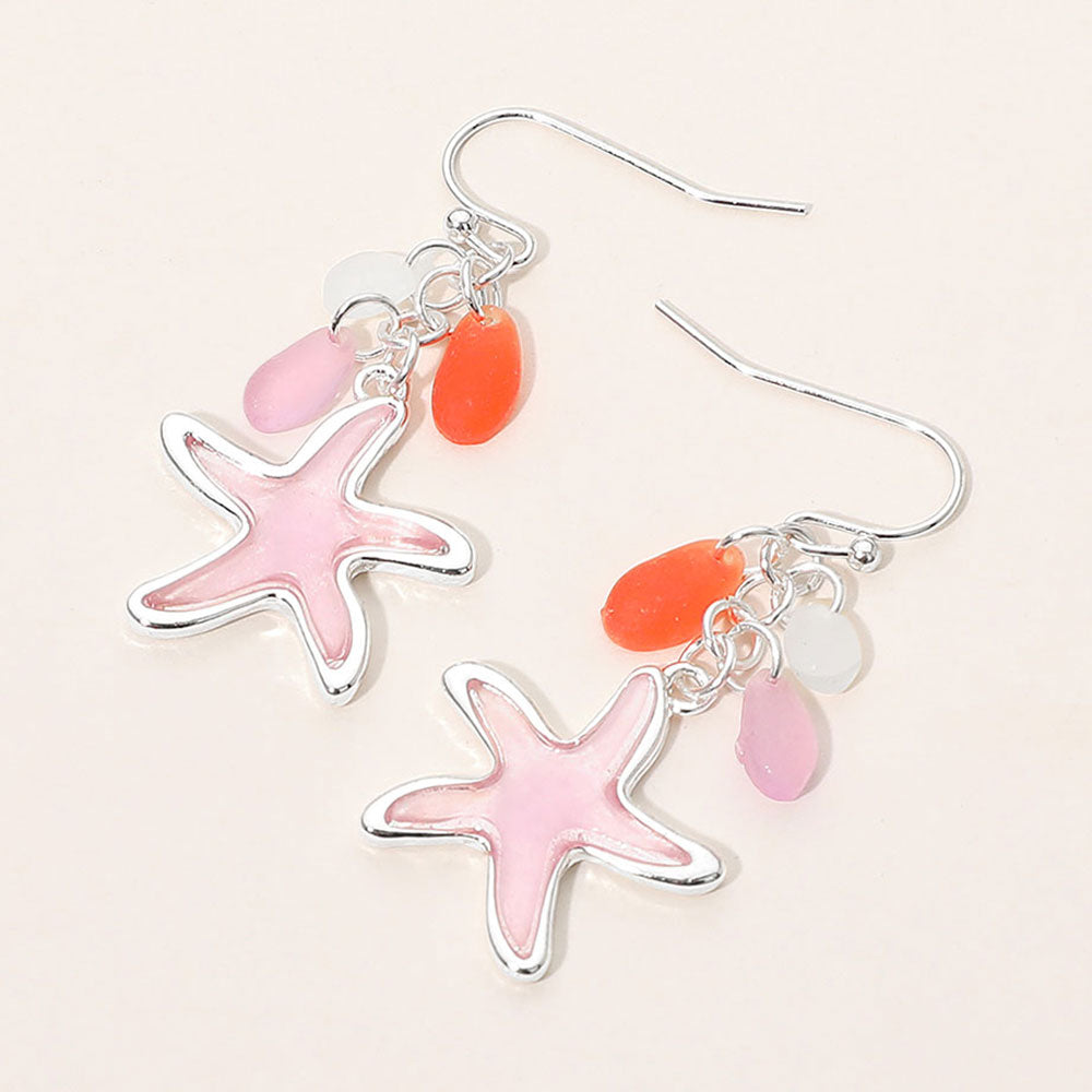 Madeline Love Pink, Silver Sea Glass Starfish Drop Dangle Earrings