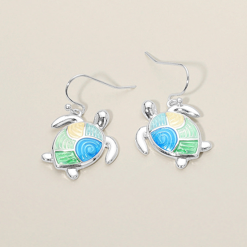 Madeline Love Multi, Silver Sea Turtle Charm Drop Earrings
