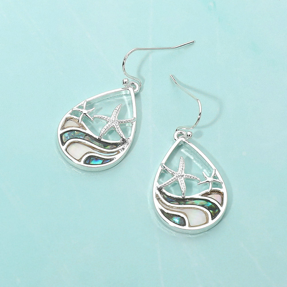Madeline Love Multi, Silver Abalone Starfish Wave Teardrop Dangle Earrings