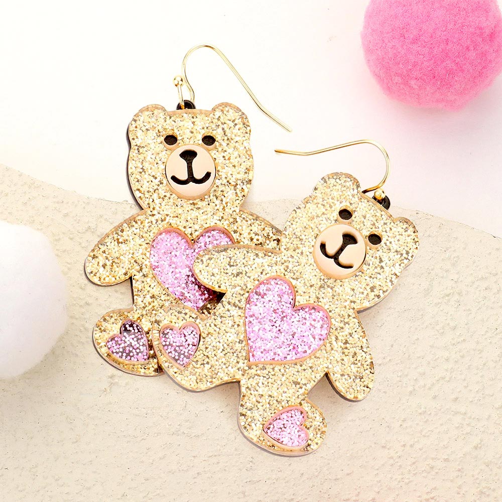 Madeline Love Gold Glittered Resin Bear Dangle Earrings