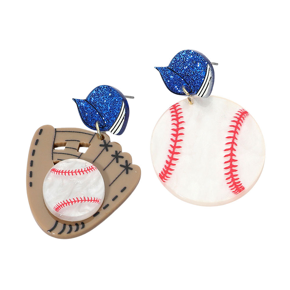Madeline Love Brown Resin Mismatch Baseball Glove Ball Dangle Earrings - desc