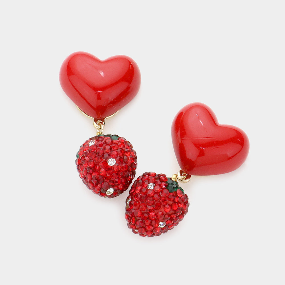 Madeline Love Red Resin Heart Rhinestone Embellished Strawberry Link Dangle Earrings