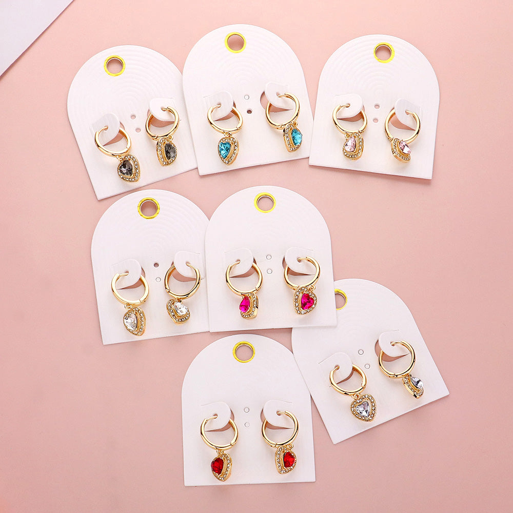 Heart Stone Dangle Huggie Hoop Earrings - Earrings